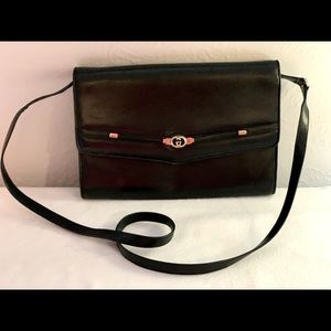 GUCCI Clutch Bag Black Gold Leather Italy Vintage